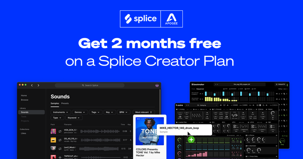 Splice Apogee Splice Creator Plan two months free samples software soundwave smstrumentimusicali.it news