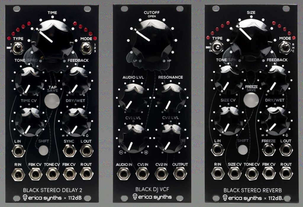 Erica Synths superbooth 2023 Steampipe, modeling synth Black Stereo Reverb Black Stereo Delay 2 Black DJ VCF modular fxs 112.dB news smstrumentimusicali.it